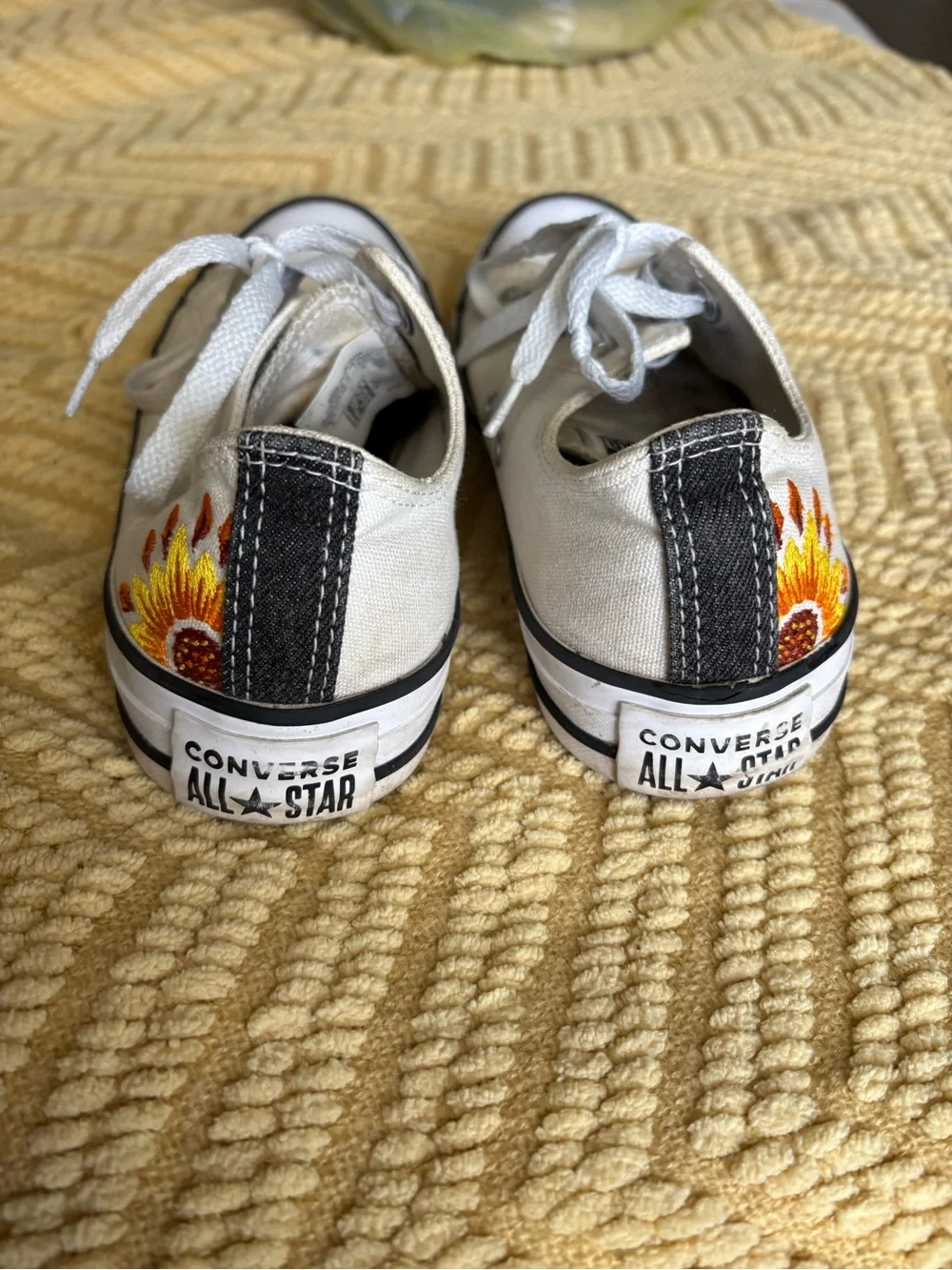 Women’s Converse White Low Top with Customized Sunflower Detail